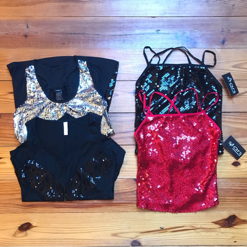Bundle of Stars Dance Wear Sequin Red Black Dance Tops, NWT, S - Picture 1 of 16